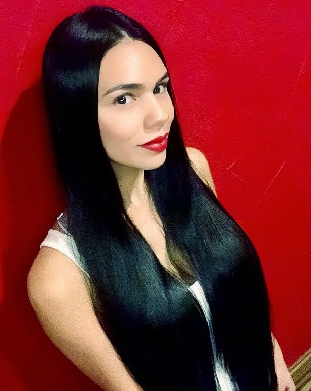 Long glossy black hair color